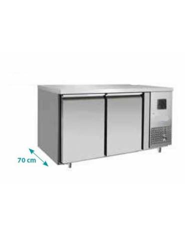 Tavolo Refrigerato ventilato in acciaio Inox - 2 porte - 300 Lt. - temp. -2° +8°C - teglie GN 1/1 - mm 1360×700×850h