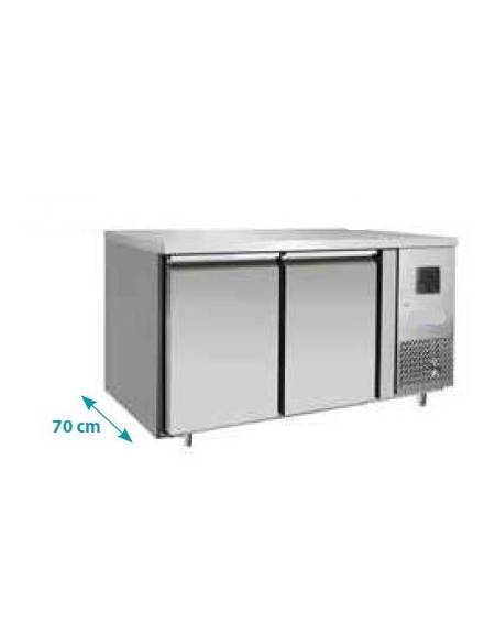 Tavolo Refrigerato ventilato in acciaio Inox - 2 porte - 300 Lt. - temp. -2° +8°C - teglie GN 1/1 - mm 1360×700×850h