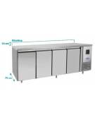 Tavolo Refrigerato ventilato in acciaio Inox - 4 porte - 560 Lt. - temp. -2° +8°C - teglie GN 1/1 - mm 2230×700×850h