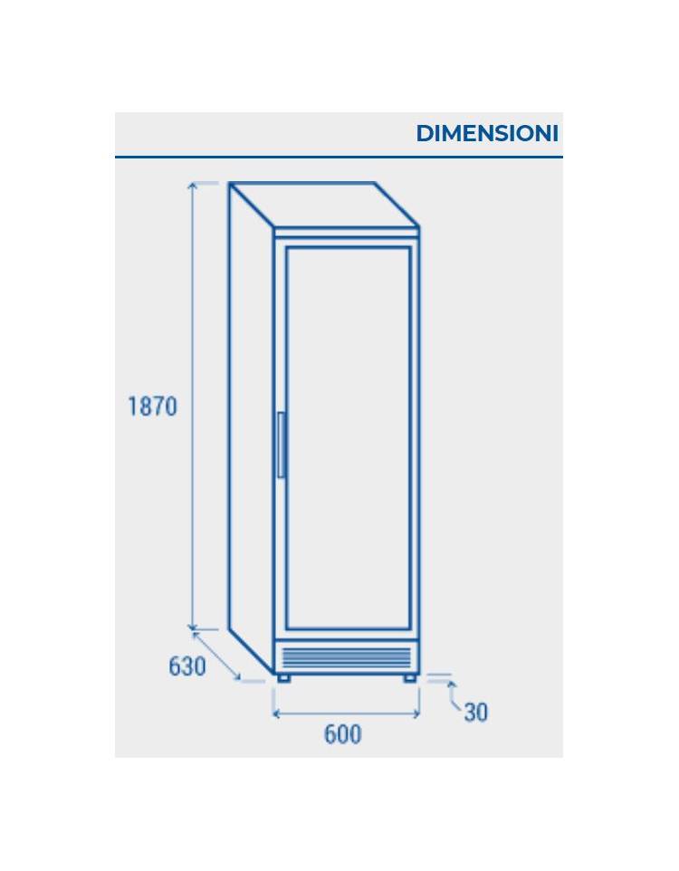 Congelatore porta a vetro 300 Lt colore nero -15°C~-18°C - refrigerazione  statica con ventola di assistenza - mm 595x600x1825h