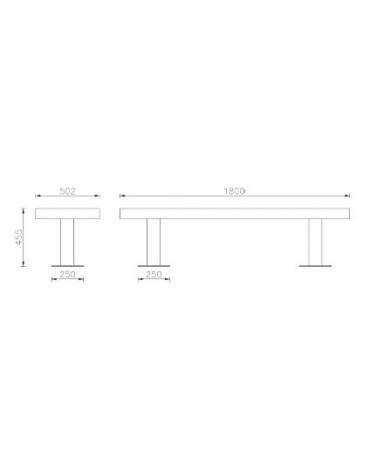 Panchina senza schienale in acciaio zincato e verniciato, con legno di pregio - cm 180x50,2x45,5h