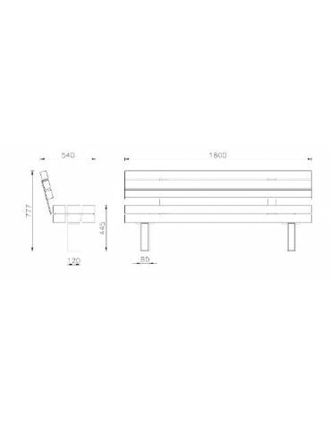 Panchina con schienale e seduta con listoni in legno di pregio, 2 braccioli e struttura acciaio - cm 180x54x77x7h