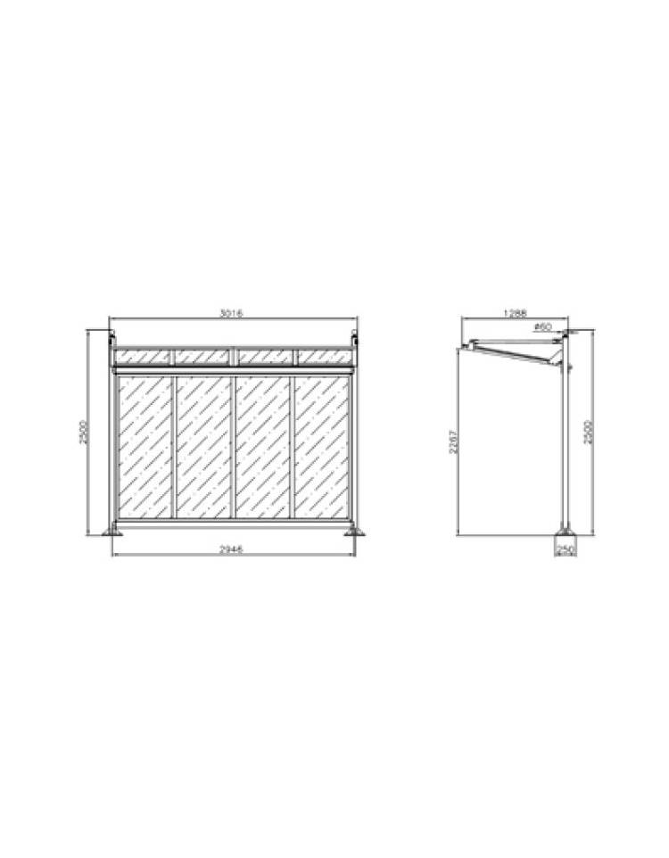 Pensilina per attesa bus con portabici 6 posti in metallo zincato e tetto  in Policarbonato alveolare - cm 230x240x245h 
