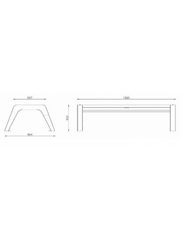 Panchina senza schienale in acciaio con legno di pino - spigoli arrotondati - cm 169x86,4x45h