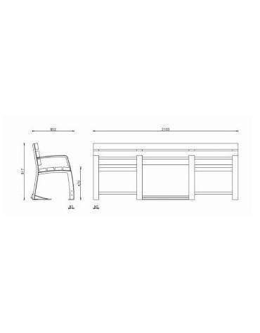 Panchina inclusiva con schienale, con seduta in legno di pregio e struttura in acciaio zincata e verniciata - cm 190x60,2x81,7h