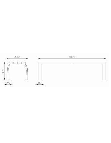 Panchina senza schienale, seduta in legno di pregio e struttura in acciaio - cm 180x56,2x47h