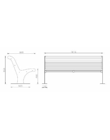 Panchina con schienale in acciaio zincato e verniciato, doghe in legno di pregio - cm 181,6x86,8x86,4h