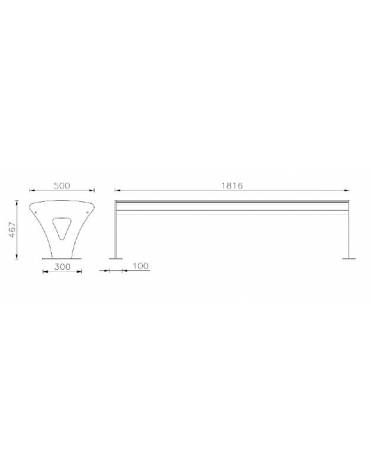 Panchina senza schienale, in acciaio zincato e verniciato, seduta con doghe in legno di pregio. Da tassellare - cm 181,6x50x46,7