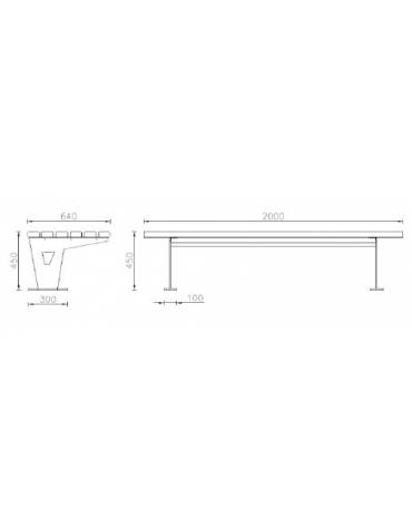 Panchina senza schienale in acciaio e legno di pregio- cm 200x64x45h