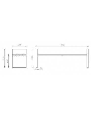 Panchina senza schienale in acciaio e legno con seduta legno di pregio - cm 180x48,5x63h