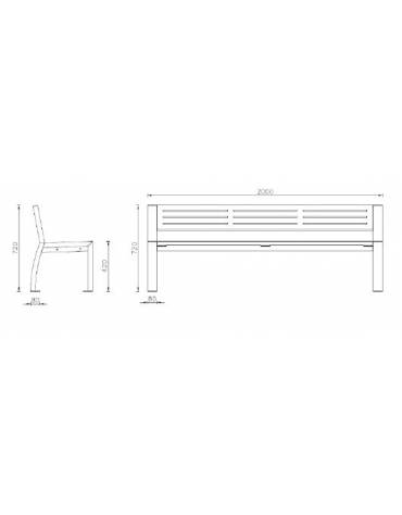 Panchina con schienale in acciaio e seduta legno di pregio - cm 200x49,5x72h