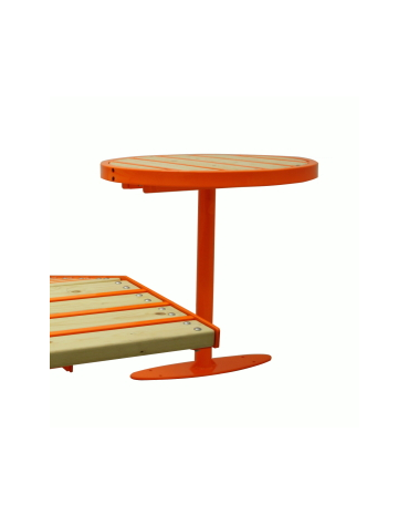 Set composto da tavolo tondo Ø cm 110 + 2 sedie cm 60 con schienale,struttura in acciaio e doghe in legno di pregio