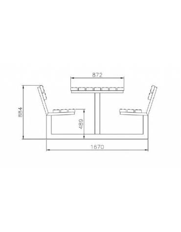 Set composto da tavolo + 2 panchine con schienale, struttura unica acciaio con legno di pregio - cm 200x196,8x88,4h