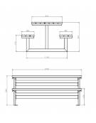 Set composto da tavolo + 2 panchine senza schienale, struttura unica in acciaio con legno di pino - cm 200x196,8x88,4h