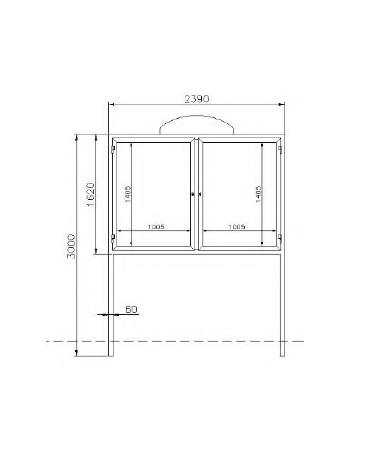 Bacheca in acciaio zincato e verniciato, ante in vetro, pannelli espositivi cm 200×130, 2 ante - dim. tot. cm 239x60x276h