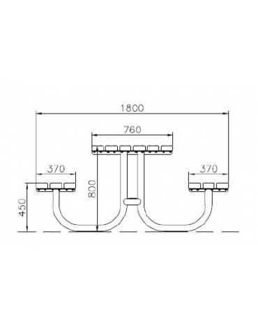 Set composto da tavolo + 2 panchine senza schienale, struttura unica in acciaio con legno di pregio - cm 200x180x80h