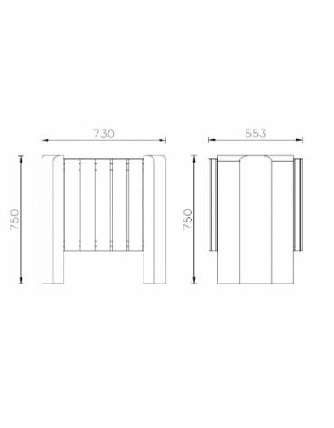 Cestino portarifiuti senza coperchio con listelli in legno di pregio e fianchi in cemento cm 73x54x75h