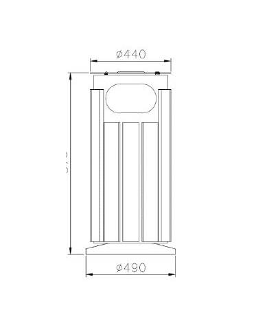 Cestino portarifiuti forma cilindrica in acciaio zincato e verniciato, doghe legno di pregio, base in ferro - cm Ø 44x97,3h