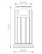 Cestino portarifiuti forma cilindrica acciaio zincato e verniciato, doghe in legno di pregio,base in cemento - cm Ø 44x103,2h