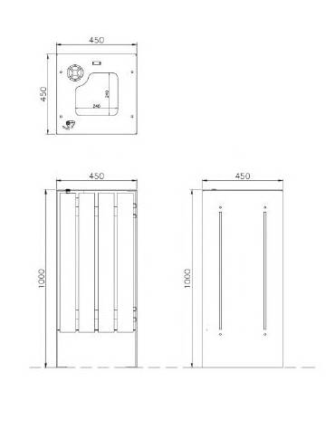 Cestone per la raccolta differenziata a 3 settori in acciaio con doghe in legno di pregio - cm 135x45x100h