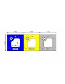 Cestone per la raccolta differenziata a 3 settori in acciaio con doghe in legno di pregio - cm 135x45x100h