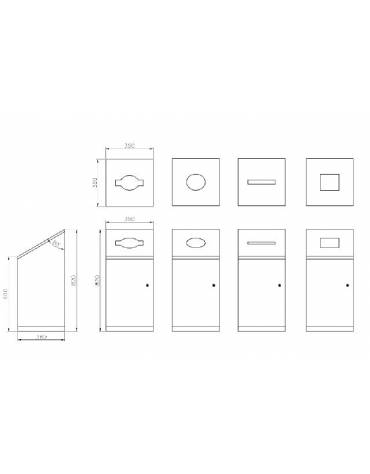 Cestone con sagomatura dei fori per la raccolta differenziata a 2 settori, in acciaio inox - cm 76x38x82h