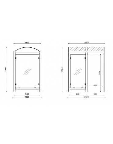 Pensilina smoking, in acciaio zincato verniciato, pareti in vetro,tetto in policarbonato, mezza anta frontale - cm 200x150x250h