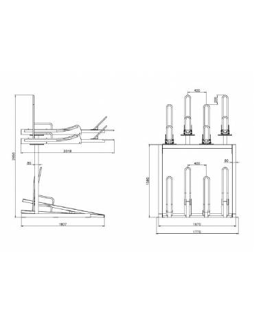 Portabici modulare a due piani - modulo per 8 bici - interamente in acciaio - cm 177x201,8x265h