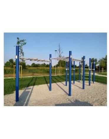 Stazione fitness realizzato in acciaio zincato e verniciato. Attrezzo per il rafforzamento muscolare - cm 749,5x175x299h