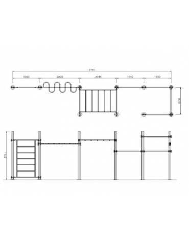 Stazione fitness realizzata in acciaio zincato e verniciato. Attrezzo per il rafforzamento muscolare - cm 874,5x150x270h