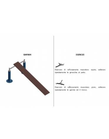 Panca inclinata in acciaio zincato e verniciato e piano in legno. Attrezzo per rafforzare i muscoli del ventre - cm 100x216x1