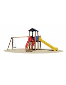 Gioco Torretta in legno - con altalena, sedile a gabbia - Scivolo a tunnel- cm 712x320x315h