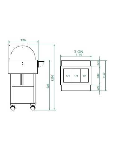 Carrello refrigerante in legno con cupola - temperatura --5° / +5°C- Colore Noce oppure Wenge' - cm 111x112x125 h