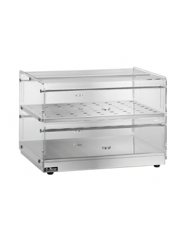 Vetrina neutra da banco inox a 2 piani - cm 85x35x40h