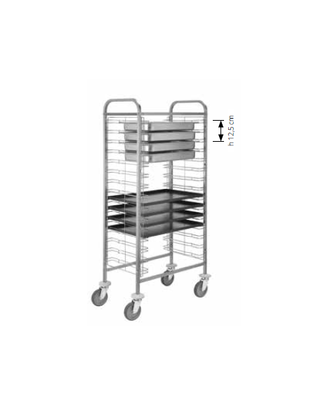 Carrello portateglie in acciaio inox - capacità 10 teglie  60×40 cm e bacinelle GN1/1 6,5h - cm 77x46x118h