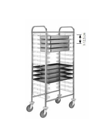 Carrello portateglie in acciaio inox - capacità 15 teglie 60×40 cm e bacinelle GN1/1 6,5h - cm 77x46x155h