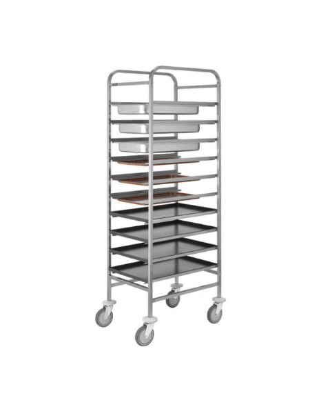 Carrello portateglie in acciaio inox - capacità 10 teglie 60×40 cm e bacinelle GN1/1 6,5h - cm 68x52x175h