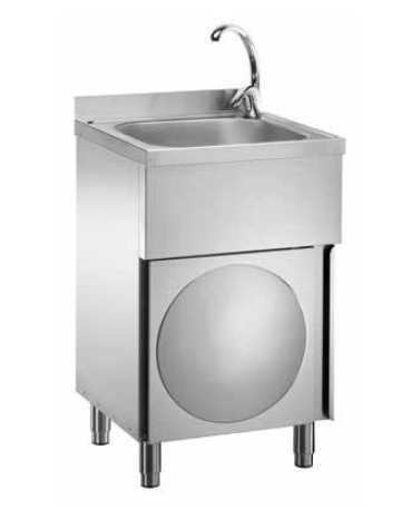 Lavamani e lavautensili inox con mobile e comandi a ginocchio - anta battente - cm 50x50x85h