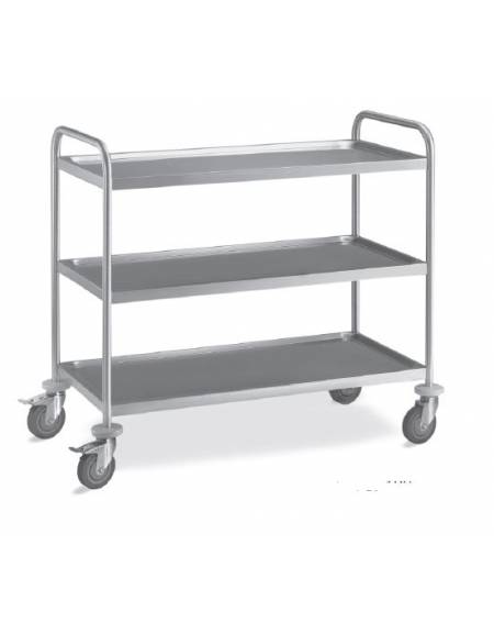 Carrello in acciaio inox - 3 ripiani stampati da cm 100x60 - Portata totale Kg 80 - cm 109x69x94h