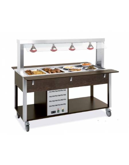 Carrello buffet termico con parafiato fisso e lampade a infrarossi - 5x1/1 GN - colore Nero - cm 193x68x144h