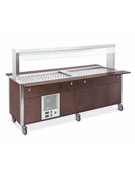 Carrello buffet armadiato misto freddo/caldo, parafiato fisso - 5xGN1/1 (2 caldi + 3 freddi) - Rovere o Wengè - cm 193x68x144h