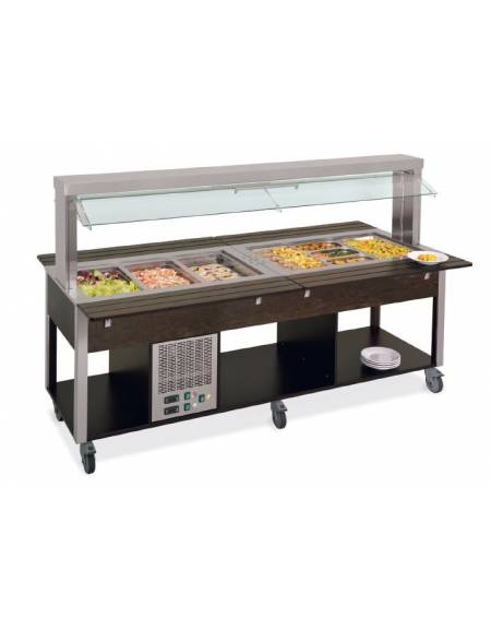 Carrello buffet misto freddo/caldo, parafiato mobile - 5xGN1/1 (3 caldi + 2 freddi) - colore Nero - cm 193x68x144h