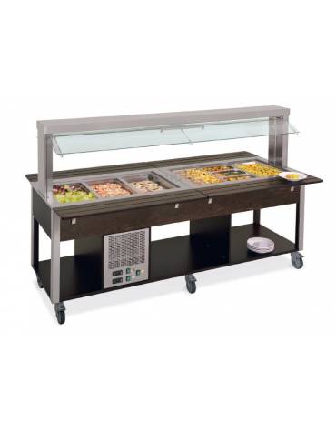 Carrello buffet misto freddo/caldo, parafiato mobile - 5xGN1/1 (2 caldi + 3 freddi) - colore Nero - cm 193x68x144h