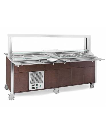 Carrello buffet armadiato misto freddo/caldo, parafiato mobile - 5xGN1/1 (3 caldi + 2 freddi) - Rovere o Wengè - cm 193x68x144h