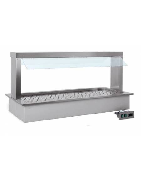 Vasca riscaldata bagnomaria da incasso in acciaio inox - parafiato fisso e LED - 2xGN1/1 - cm 80x68x78h