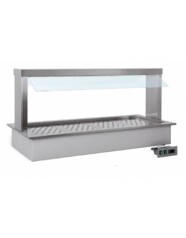 Vasca riscaldata bagnomaria da incasso in acciaio inox - parafiato fisso con LED - 6xGN1/1 - cm 226x68x78h