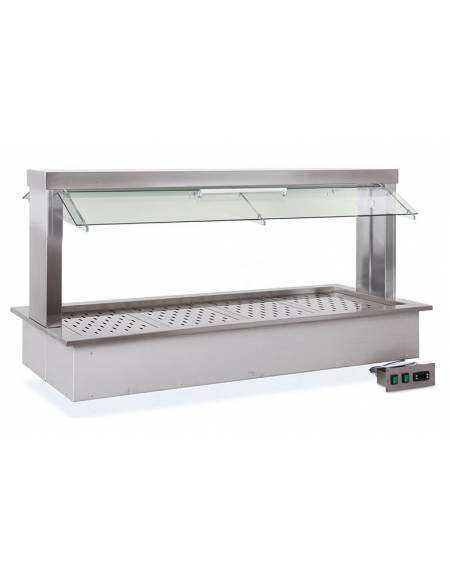 Vasca riscaldata bagnomaria da incasso in acciaio inox - parafiato mobile e LED - 4xGN1/1 - cm 161x68x78h