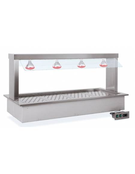 Vasca riscaldata bagnomaria da incasso in acciaio inox - parafiato fisso e lampade infrarossi - 4xGN1/1 - cm 161x68x78h