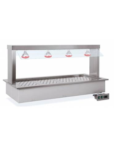 Vasca riscaldata bagnomaria da incasso in acciaio inox - parafiato fisso e lampade infrarossi - 5xGN1/1 - cm 193x68x78h