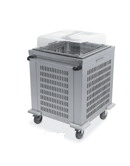 Carrello sollevatore cesti refrigerabile in acciaio inox  - portata 6 / 9 cesti - cm 76x79,4x93/108h